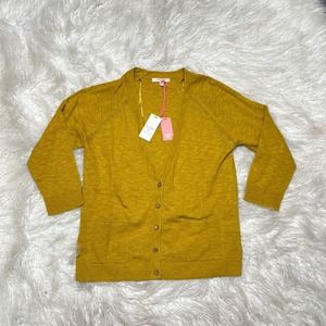 WHITE STUFF ANCHOR MARL WOMENS CARDIGAN MUSTARD YELLOW SWEATER LINEN